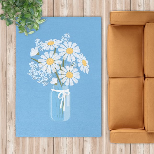 White Daisies Mason Jar on Blue Wedding Rug (Creator Uploaded)