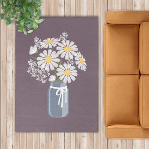 White Daisies Mason Jar on Dark Purple Wedding Rug
