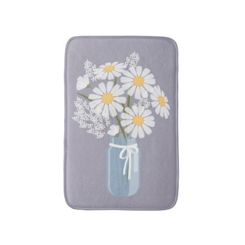 White Daisies Mason Jar on Lavender Bathroom Mat