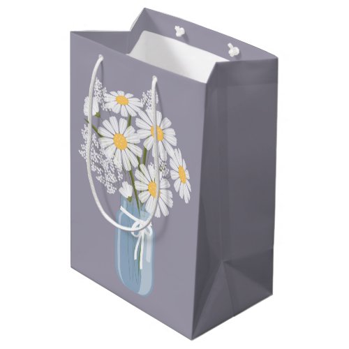 White Daisies Mason Jar on Lavender Medium Gift Bag