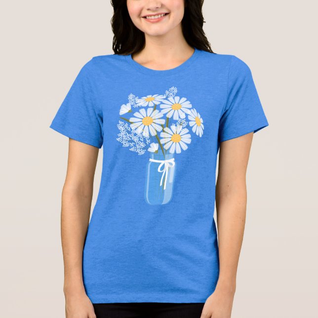 White Daisies Mason Jar Wedding Tri-Blend Shirt (Front)