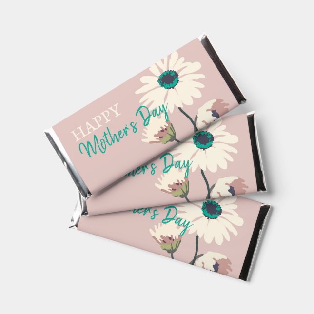 White Daisies Modern Floral Blooms Mothers Day Hershey Bar Favors (Front)