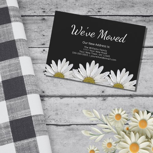 White Daisies Modern Rustic Floral Black Moving Announcement