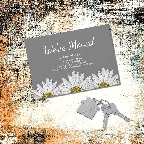 White Daisies Modern Rustic Floral Gray Moving Announcement