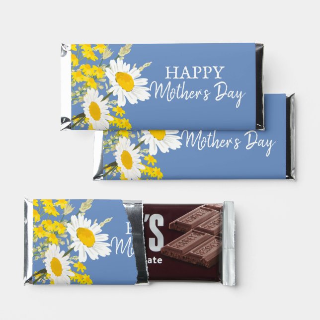 White Daisies Modern wildflowers Mothers Day Hershey Bar Favors (Front)