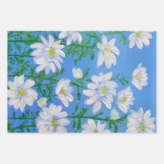 White Daisies on a Sky Blue background Wrapping Paper Sheets