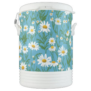 White Daisies On Aqua Beverage Cooler