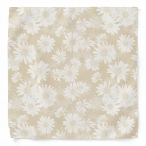 White Daisies on Beige Floral Pattern Bandana