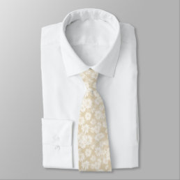 White Daisies on Beige Floral Pattern Tie