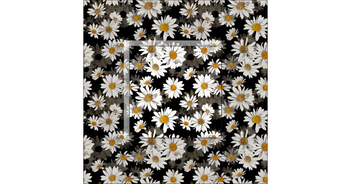 White Daisies on Black Fabric Zazzle
