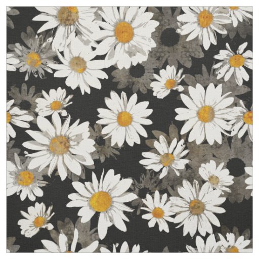 White Daisies on Black Fabric