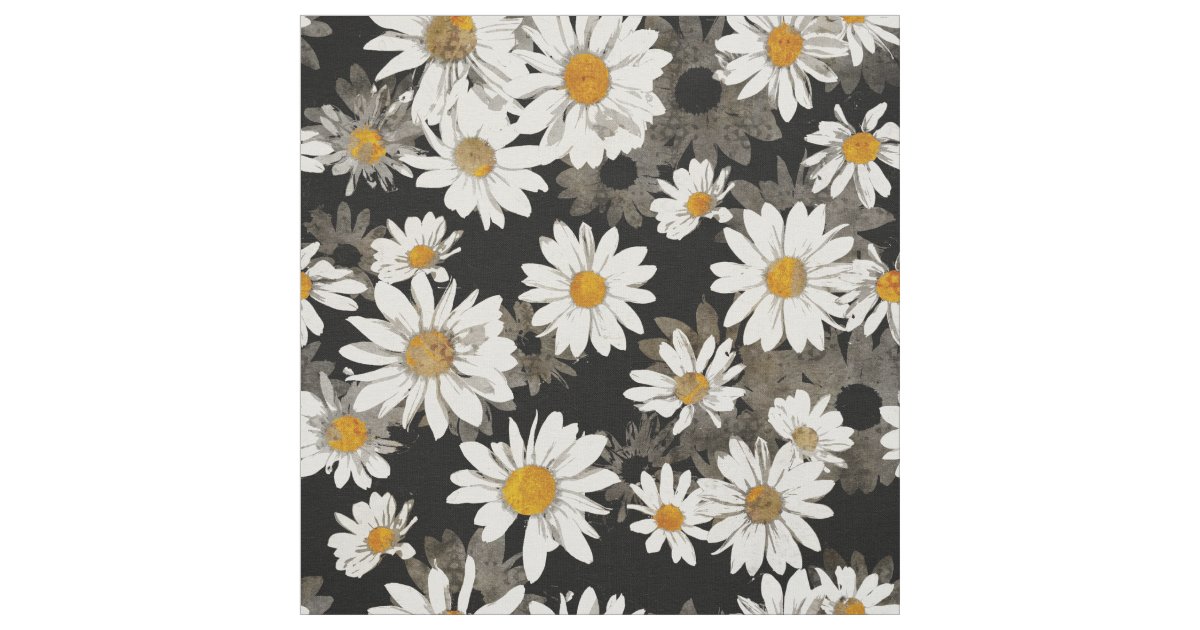 White Daisies on Black Fabric | Zazzle