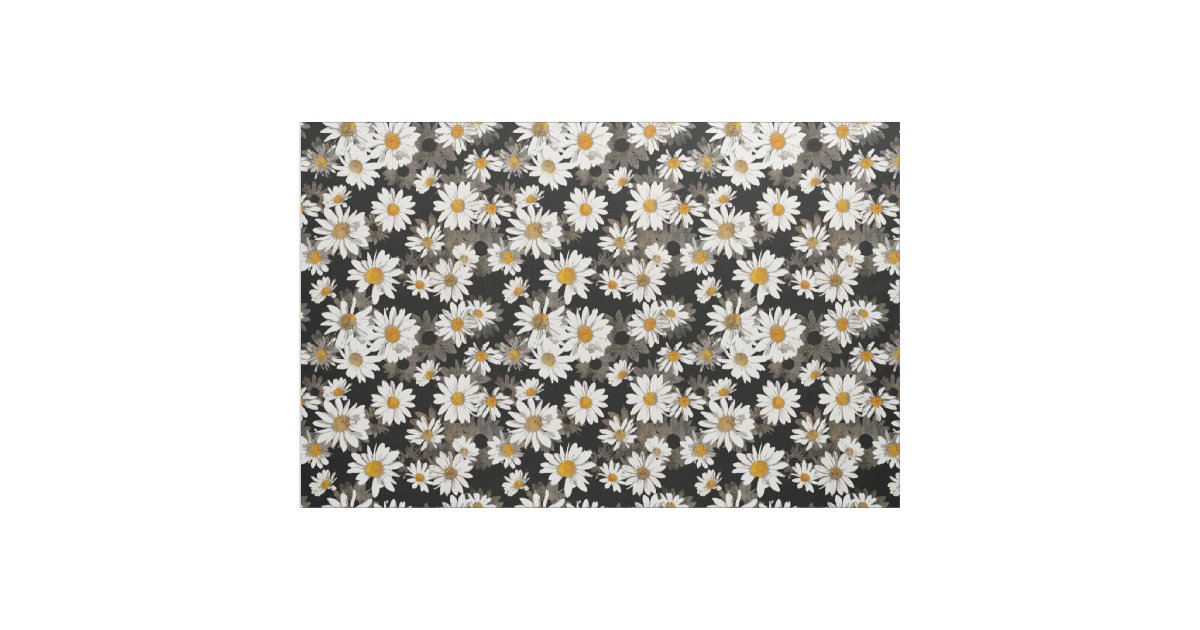 White Daisies on Black Fabric Zazzle