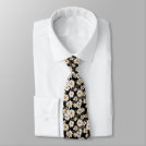 White Daisies on Black Floral Pattern Tie White Daisies on Black Floral Pattern Tie