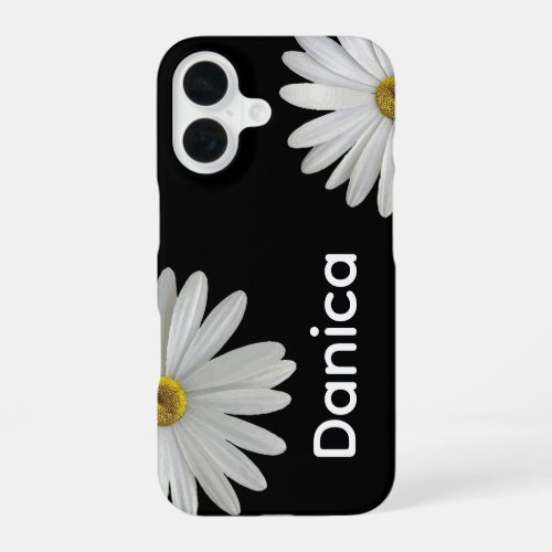 White Daisies on Black iPhone 16 Case