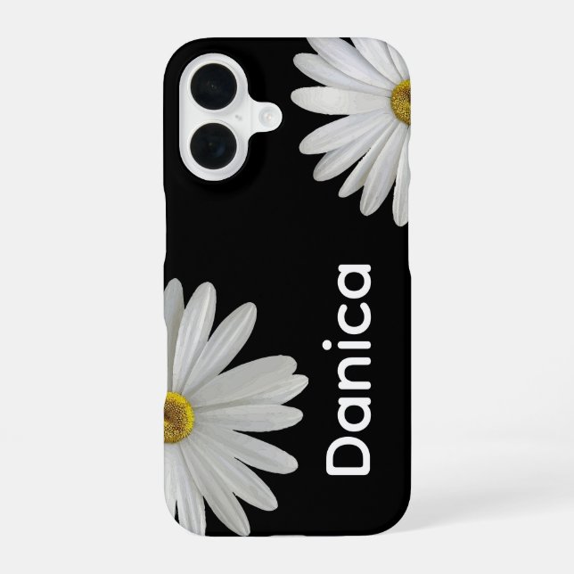 White Daisies on Black iPhone Case (Back)