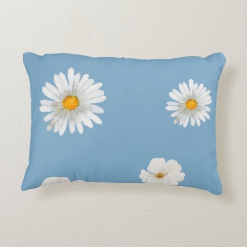 White Daisies on Blue Accent Pillow