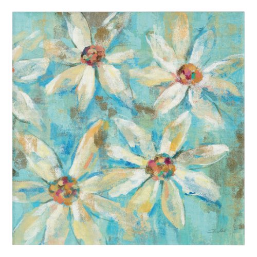 White Daisies on Blue Acrylic Print