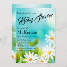 White Daisies On Blue Baby Shower