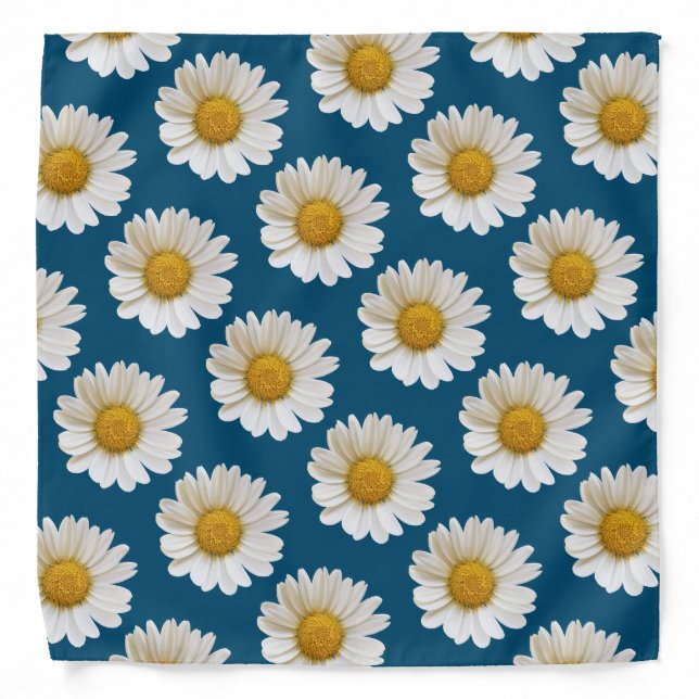 White Daisies on Blue Background Bandana (Front)