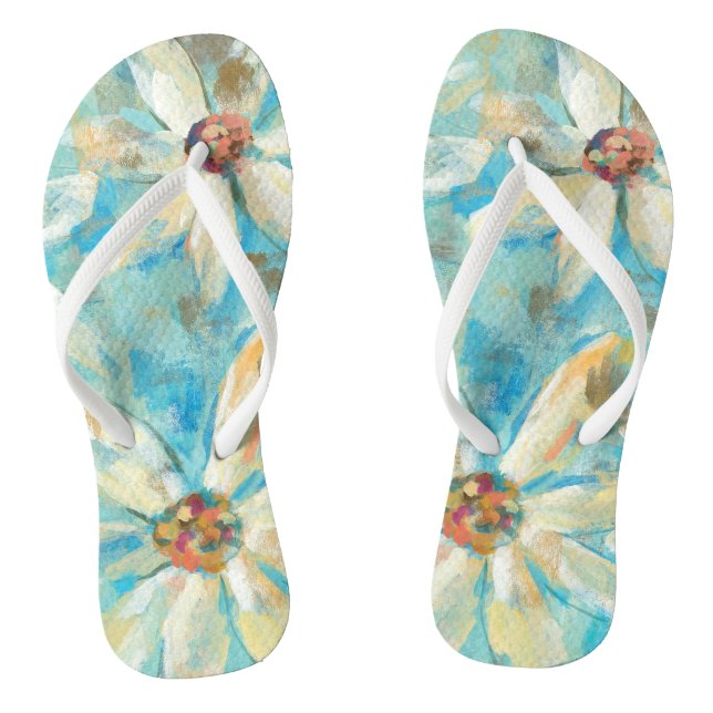 White Daisies on Blue Flip Flops (Footbed)