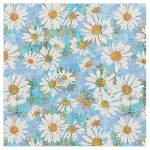 White Daisies on Blue Floral Pattern Fabric