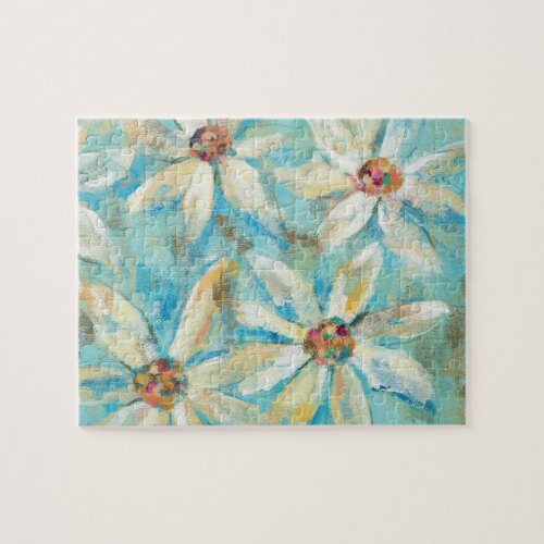 White Daisies on Blue Jigsaw Puzzle