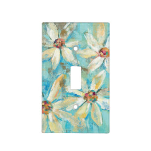 White Daisies on Blue Light Switch Cover