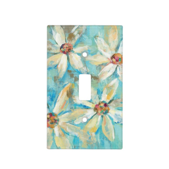 White Daisies on Blue Light Switch Cover (Front)