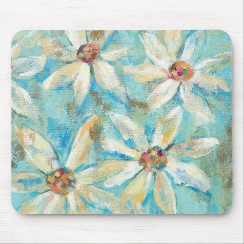 White Daisies on Blue Mouse Pad