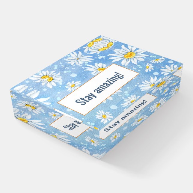 White Daisies on Blue with Quote Paperweight (Angled)