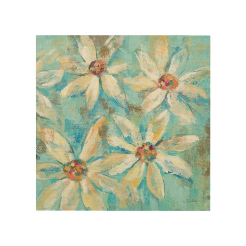 White Daisies on Blue Wood Wall Art