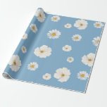  White Daisies on Blue Wrapping Paper