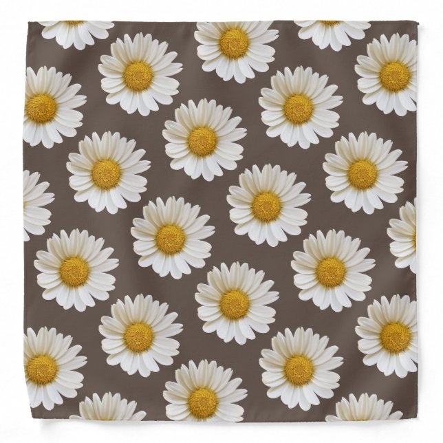 White Daisies on Brown Background Bandana (Front)