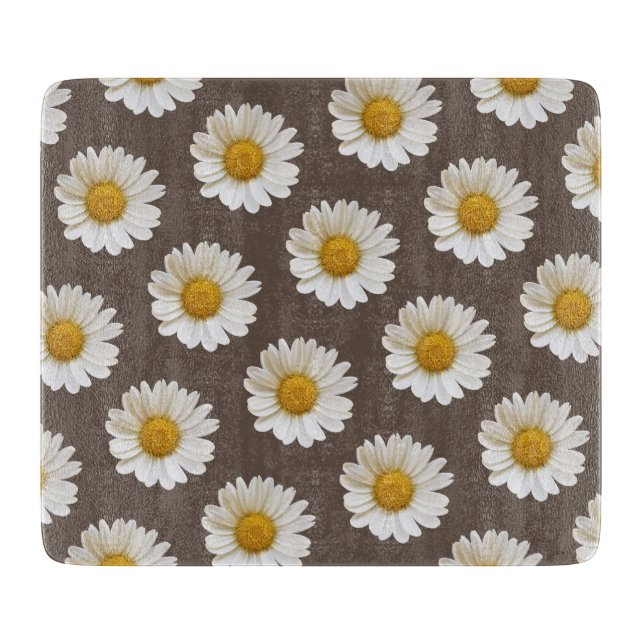 White Daisies on Brown Background Floral Cutting Board (Front)