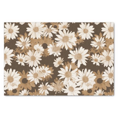 White Daisies on Chocolate Brown Floral Pattern Tissue Paper
