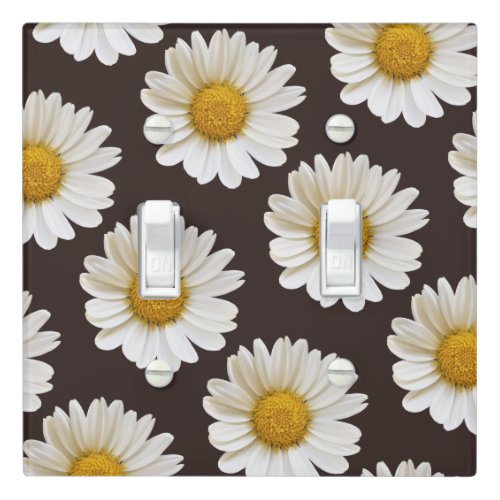 White Daisies on Dark Brown Background Floral Light Switch Cover