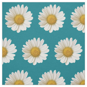 White Daisies on Dark Turquoise Floral Fabric