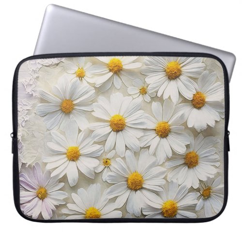 White Daisies On Distressed Paper Laptop Sleeve