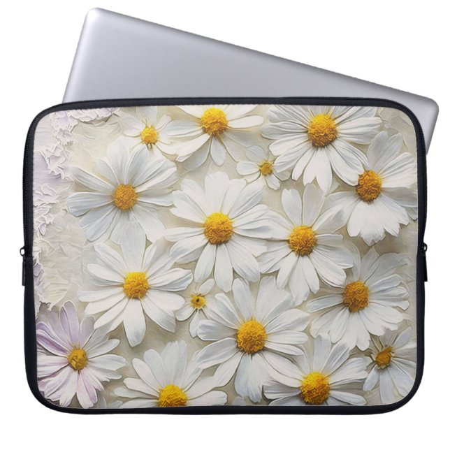 White Daisies On Distressed Paper Laptop Sleeve (Front)