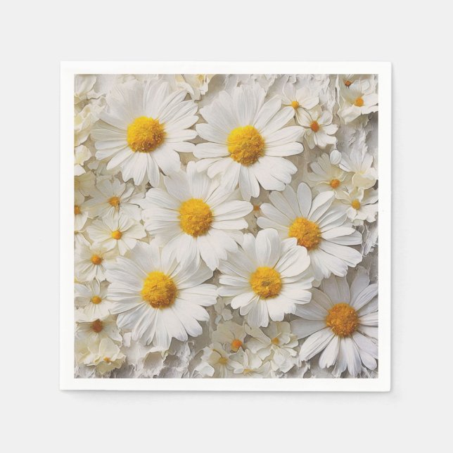 White Daisies On Distressed Paper Napkins (Front)