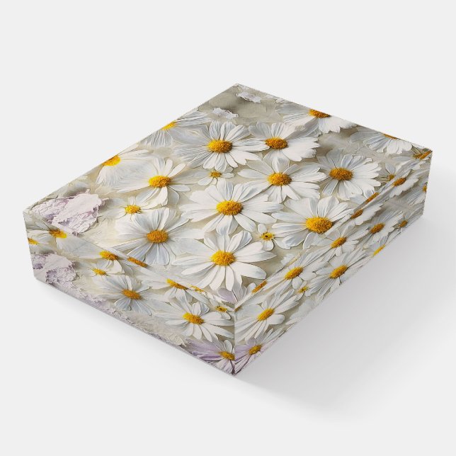 White Daisies On Distressed Paper Paperweight (Angled)