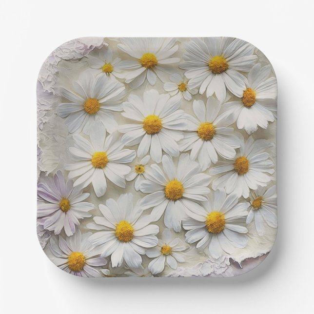 White Daisies On Distressed Paper Plates (Front)