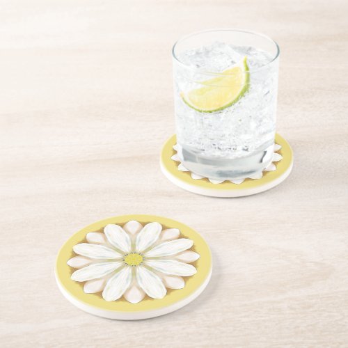 White Daisies on Golden Yellow Coaster