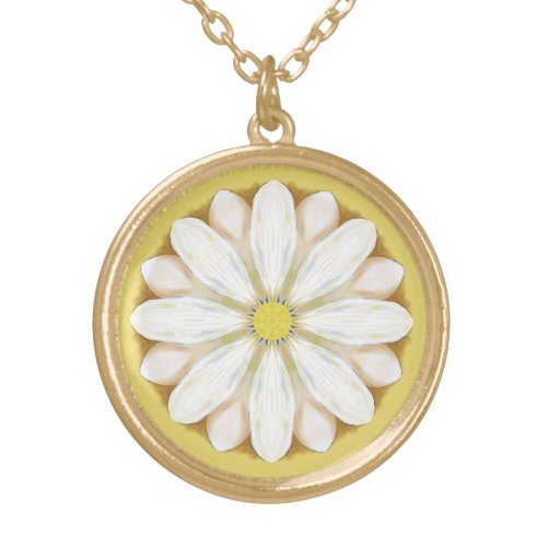 White Daisies on Golden Yellow Gold Plated Necklace