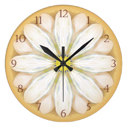 White Daisies on Golden Yellow Large Clock