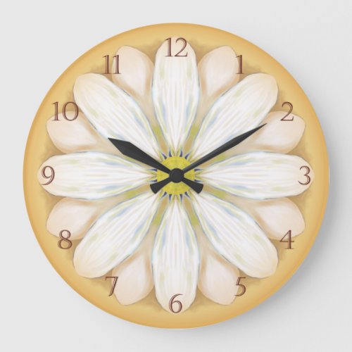 White Daisies on Golden Yellow Large Clock