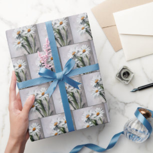 White Daisies On Gray Wrapping Paper
