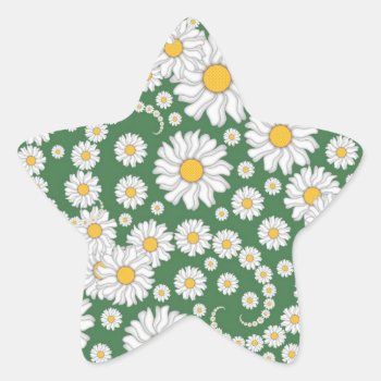 White Daisies On Green Background Star Sticker by MHDesignStudio at Zazzle