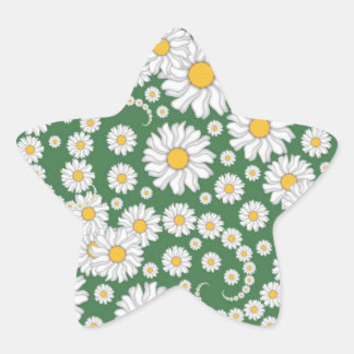 White Daisies on Green Background Star Sticker
